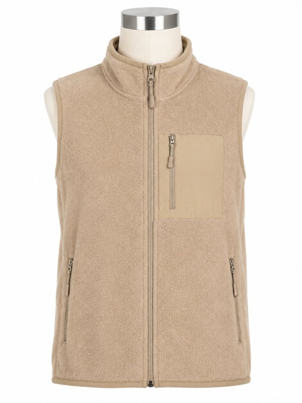 Telluride Clothing Co Fleece Vest Men Medium Tan Full Zip Pockets Mock Neck Soft